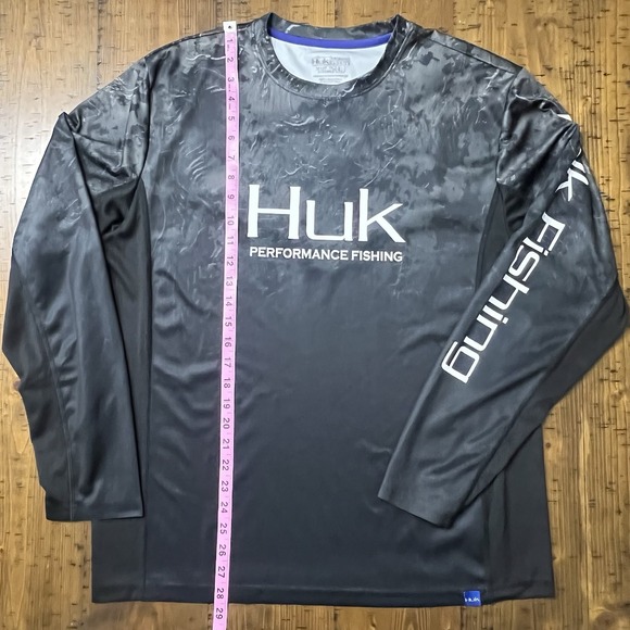 Huk Performance Fishing Long Sleeve Camo Shirt Men L Gray Black Moisture Wicking - Picture 11 of 13
